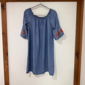 Chelsea & Theodore Embroidered Bell Sleeve Dress Women Size S Boho Romantic